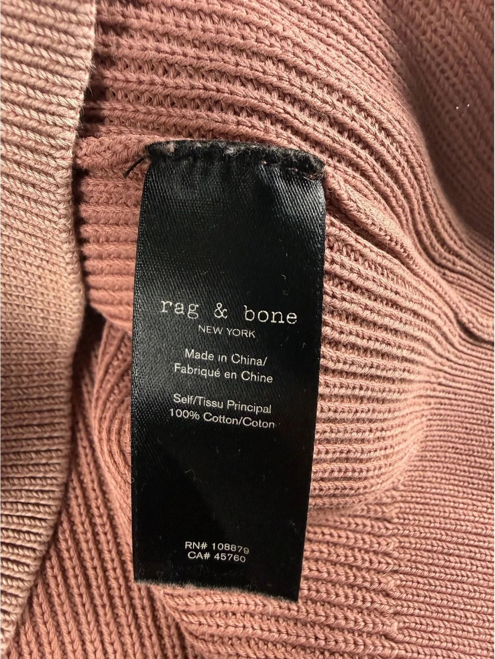 Rag & Bone New York Womens XL Dusty Rose 100% Cotton Crewneck Knit Sweater
